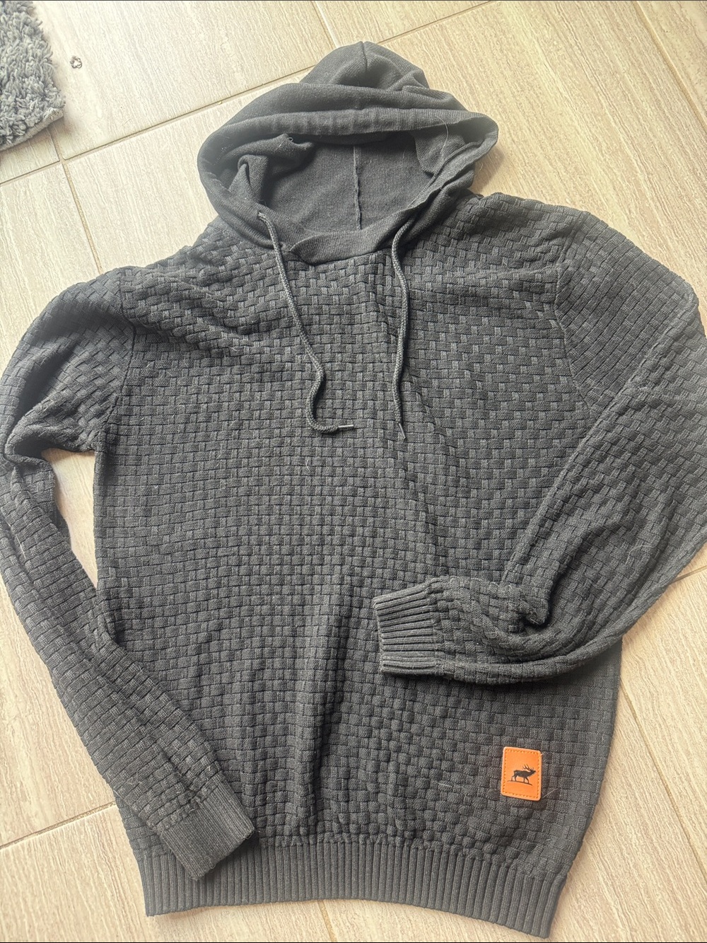 Men's Charcoal Textured Hooded Sweater
